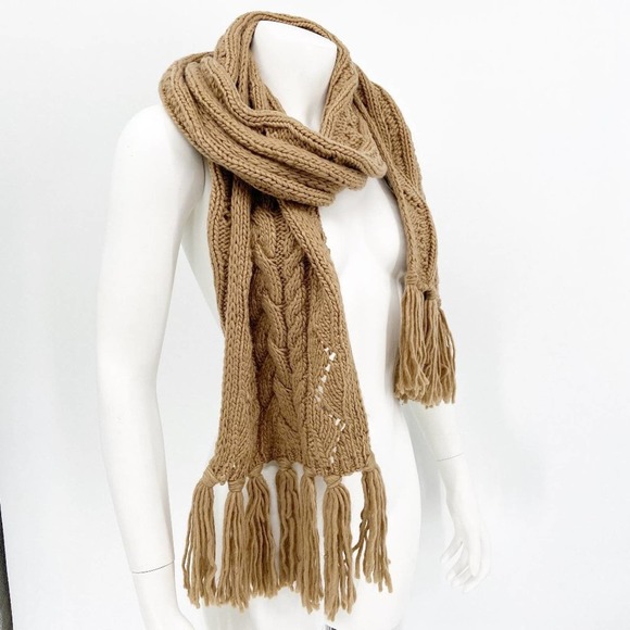 Michael Kors Pointelle Cable Knit Scarf Tan - Picture 1 of 3